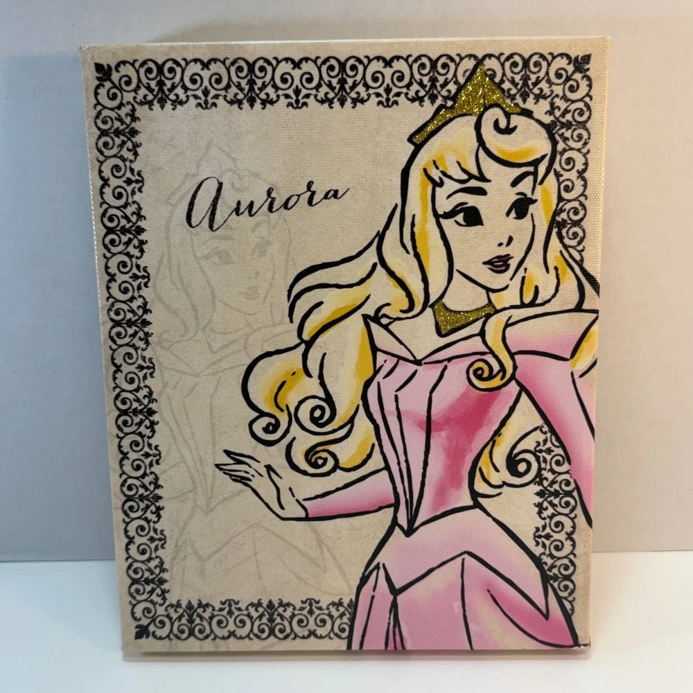 Disney Princess Aurora Canvas Wall Art Girls Pink Gold Glitter 8x10 Artissimo